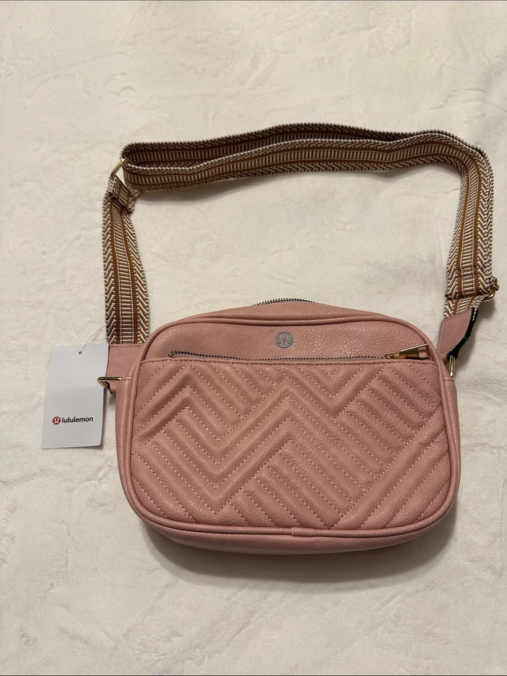 lululemon athletica Blush Quilted Chevron Crossbody with Patterned Strap